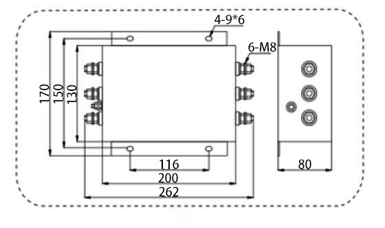 EMI Line Filter, 100A, 3 phase(图1) 100A 3-phase EMI Line Filter Dimension