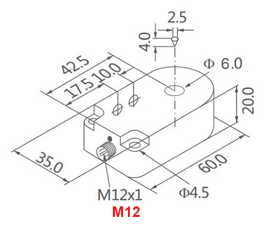 Inductive Proximity Sensor, Ring Type, 6mm, NPN(图2) Dimension of 6mm ring type proximity sensor of M12