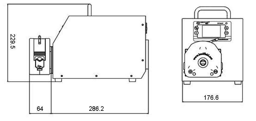 1300 GPD Peristaltic Dosing Pump(图1) Overall Dimensions of 1300 GPD Peristaltic Dosing Pump