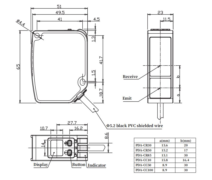 Laser Distance Sensor, 30-100mm(图1) Dimension of laser distance sensor