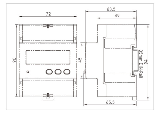 1 Phase DIN Rail Multi-function kWh Energy Meter(图1) Single phase din rail energy meter dimension