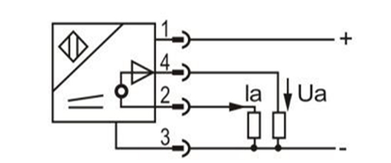 Analog Output Proximity Sensor, Inductive, Flush/ Non-flush(图4) Wiring diagram of proximity sensor of voltage current output