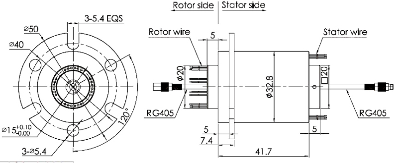 High Frequency Coaxial Slip Ring, 1~2 Channel(图3) Dimension of high frequency slip ring 32.8mm