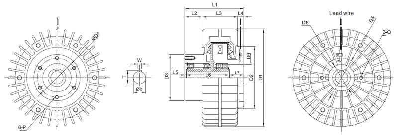 Magnetic Powder Clutch, Hollow Shaft, 6Nm-200Nm(图1) Magnetic powder clutch dimension