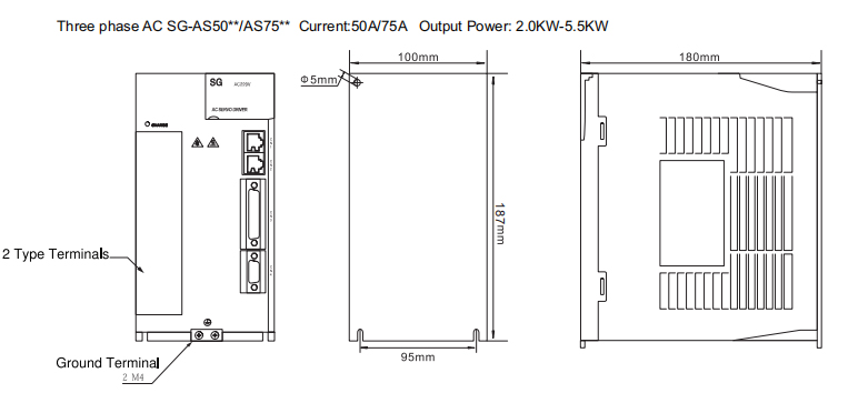AC Servo Drive for 2kW-5.5kW Servo Motor(图2) Servo drive for 2000W 5.5kW servo motor dimension