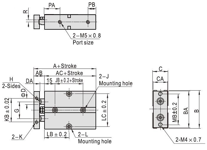 Double Rod Cylinder, 40mm Bore, 300mm Stroke, Double Acting(图3) dimensions of TN16-25