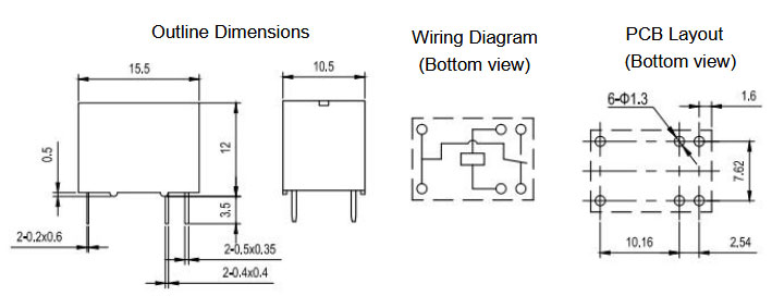 9V DC Signal Relay, SPDT, 3A(图1) Dimensions of Signal Relay