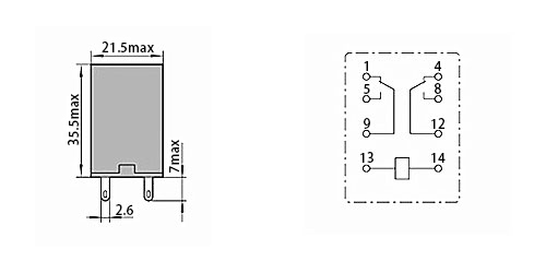 Electromagnetic Relay, DPDT, 12/24/110/220V coils(图1) HH52PL electromangetic relay dimensions wiring