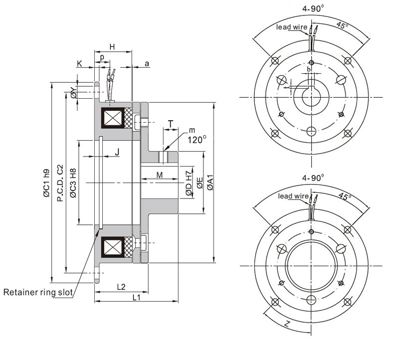 Electromagnetic Brake, DC 24V, 25Nm/400Nm(图1) Electromagnetic shaft brake dimension