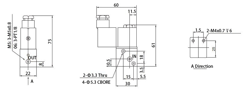 2 position 3 way pneumatic solenoid valve dimensions