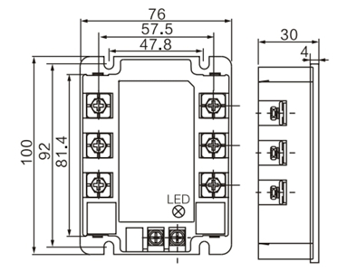 SCR AC Voltage Regulator Module(图1) Dimension Drawing of Voltage Regulator Module Single Phase Active Type
