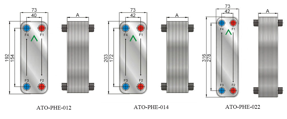 Water to Air Brazed Plate Heat Exchanger, 50/60 Plate(图1) Dimension Diagram of 50/60 Plate Brazed Plate Heat Exchanger