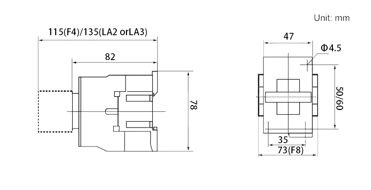 12 Amps 3 Pole AC Contactor 24V/110V/220V Coil(图1) AC contactor mounting dimensions