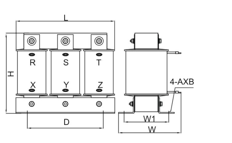 50 hp (37 kW) AC Line Reactor, 3 Phase Output(图1) 15hp (11kW) 3 phase line reactor