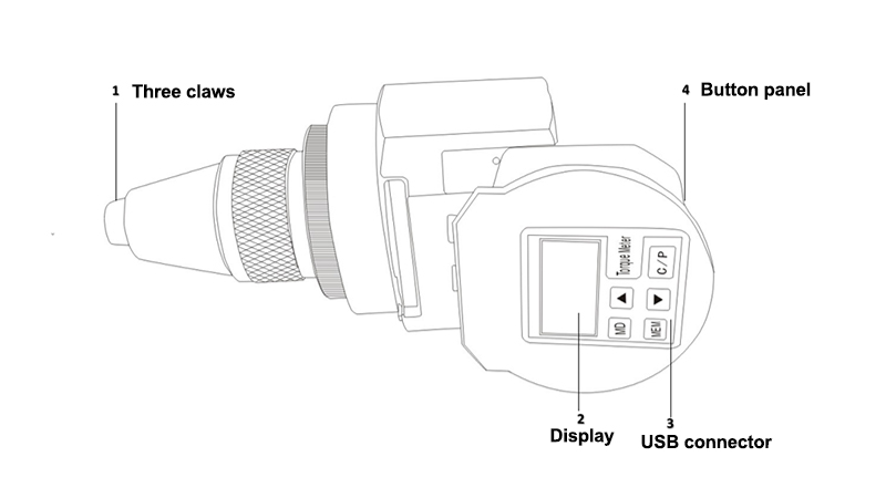 Electronic Torque Adapter, 0.1-0.5mm/ 0.2-1mm/ 0.4-2mm(图1) Product structure of digital torque EQBH