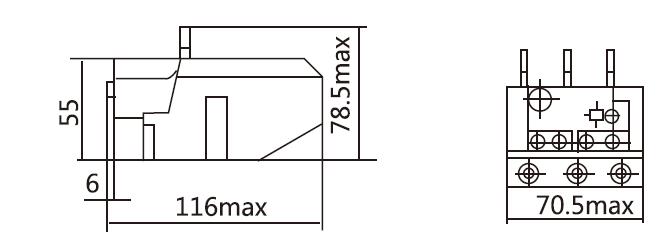 60/70/80 Amp Thermal Overload Relay, 220V, 3-Phase(图1) Dimension diagram of 60/70/80 Amp Thermal Overload Relay, 220V, 3-Phase