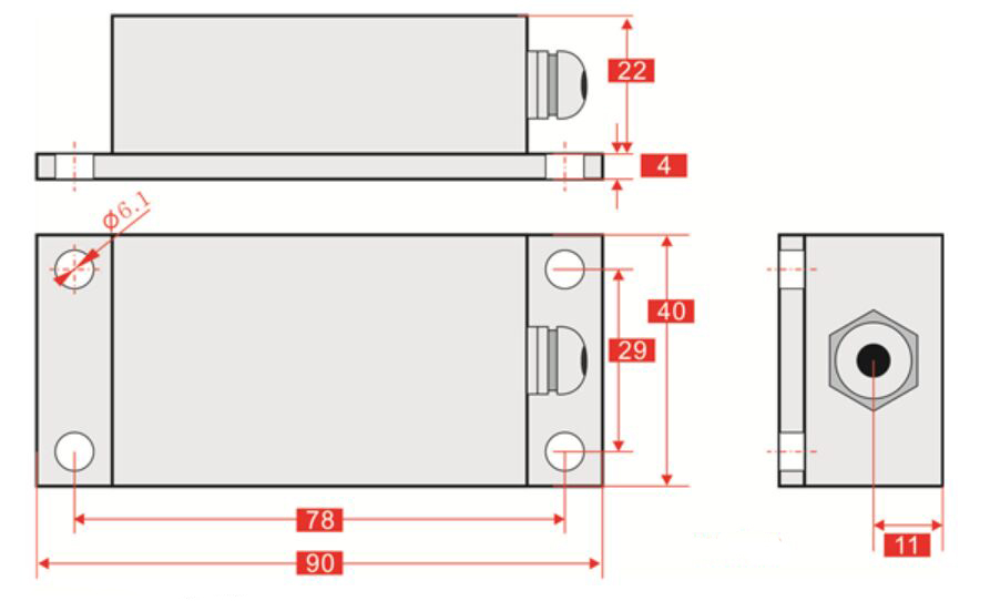 Relay Output Tilt Sensor, Single axis/ Dual axis, ±15°(图1) Dimension of relay output tilt sensor