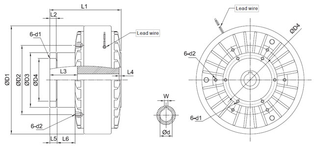 Magnetic Particle Clutch, Hollow Shaft, 6Nm-200Nm(图1) Magnatic particle clutch dimension