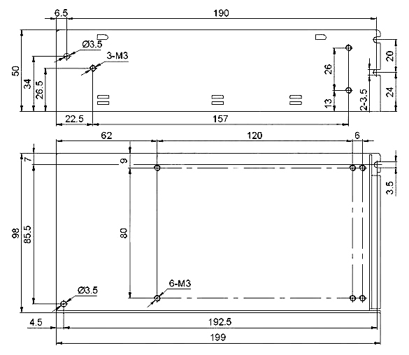 15V DC 5A 150W Switching Power Supply(图1) Installation dimensiions of 150W switching power supply