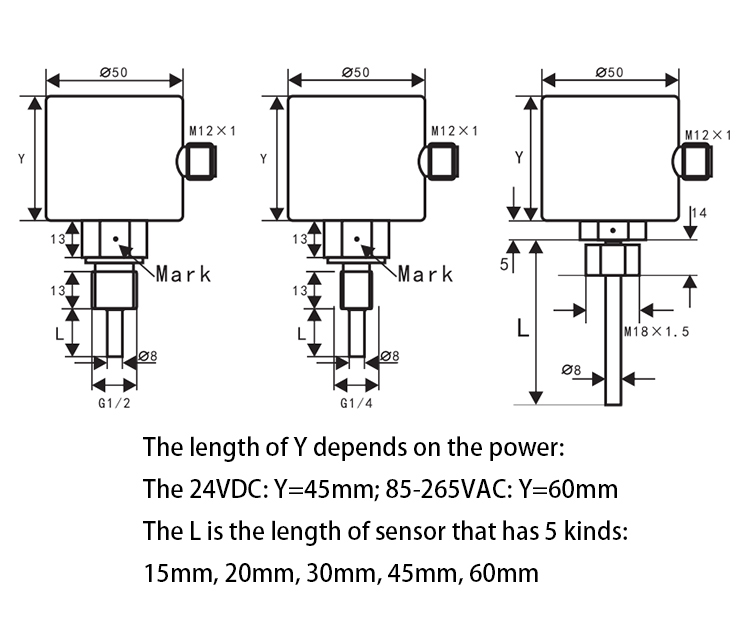 Thermal Dispersion Water Flow Switch, Relay/ 4-20mA(图2) Thermal dispersion water flow switch dimension diagram