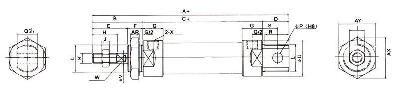 Double Acting Pneumatic Cylinder, 25mm Bore, 75mm Stroke(图1) pneumatic cylinder dimension