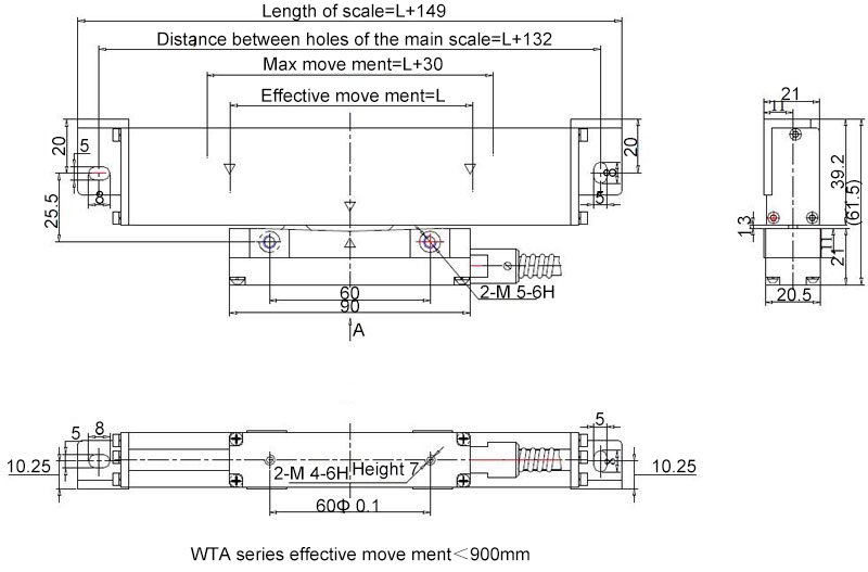 Linear Scale, 300mm/12 inch, 1000mm/40 inch Stroke, 5 Micron(图1) linear scale WTA dimension