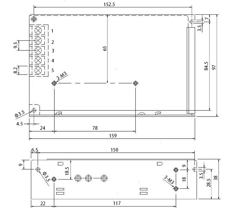 24V DC 2.1A 50W Switching Power Supply(图1) 50W Switch-mode Power Supply Dimension