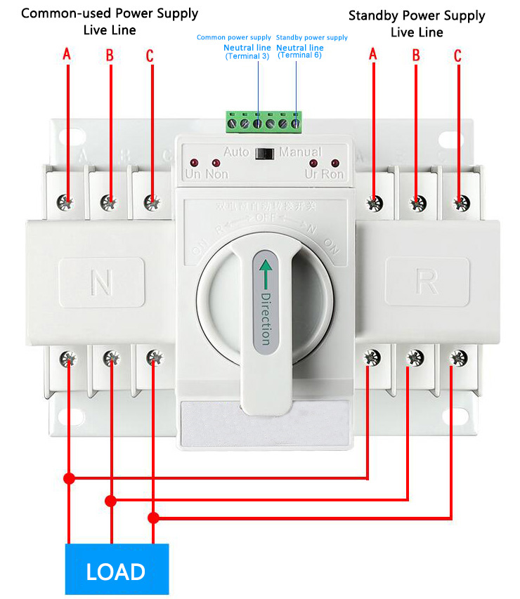 Automatic Transfer Switch, 3/4 Pole, 6 to 63 Amps(图2) 3-Pole Automatic Transfer Switch Wiring Diagram