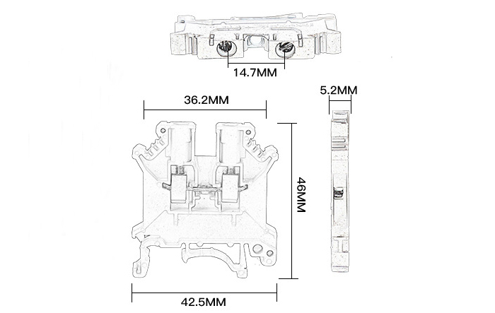 DIN Rail Mounted Terminal Connector Block, 32A, 0.5-0.7 Nm(图1) Dimension of UK 3N