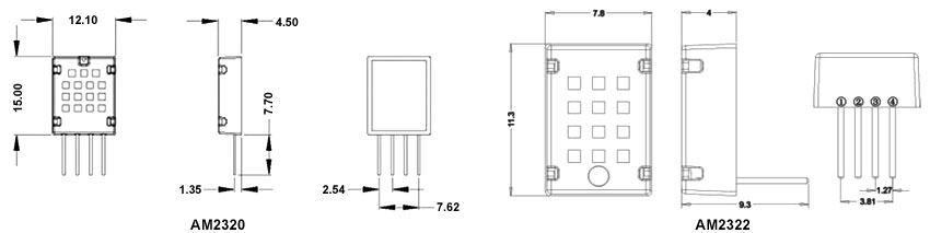 Temperature and Humidity Sensor, Capacitive, One-wire/I2C(图1) Temperature and humidity sensor AM2320 dimensional drawing
