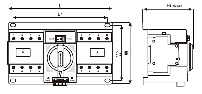 Automatic Transfer Switch, 3/4 Pole, 6 to 63 Amps(图1) ATS Transfer Switch 6A-63A Dimensions