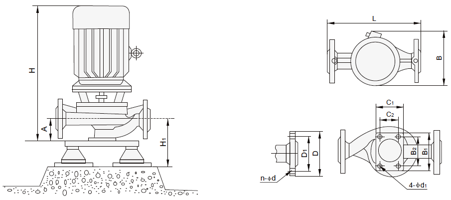 1 hp Vertical Centrifugal Pump, Single Stage(图1) Vertical centrifugal pump dimensional drawing