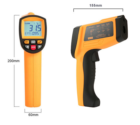 Handheld Non-contact High Temperature Digital Infrared Thermometer(图1) High temperature infrared ir thermometer dimension