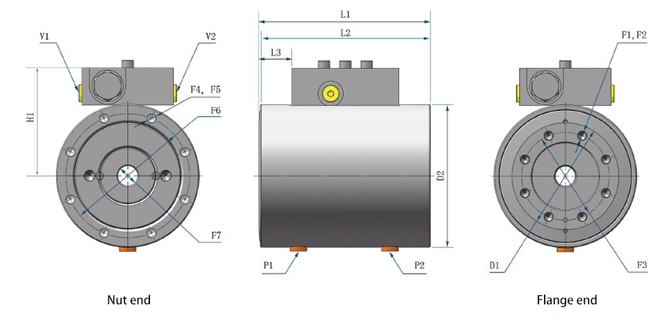 180~2700 N.m Hydraulic Rotary Actuator, 180°~360°(图1) Dimensions Diagram of 2700 N.m Hydraulic Rotary Actuator, 180°~360°