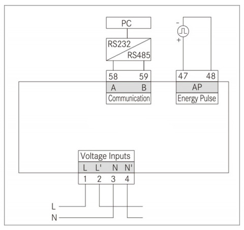 1 Phase DIN Rail Multi-function kWh Energy Meter(图2) 1 phase direct input energy meter wiring