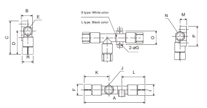 Pneumatic Vacuum Ejector, Body Ported Type(图2) Dimensions of Pneumatic Venturi Vacuum Ejector