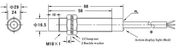 Proximity Sensor, Capacitive, M18, NPN(图1) Proximity sensor capacitive M18 dimensional drawing