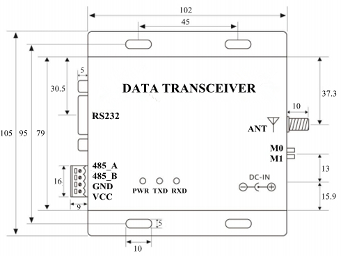 DTU Data Transmission Unit, Modbus RS485/RS232(图3) Dimension Drawing of Data Transmission Unit Model 433C37