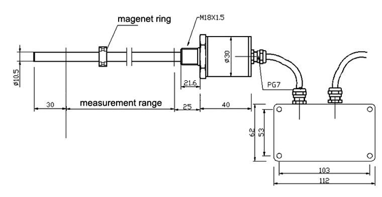 split type magnetostrictive sensor dimension diagram