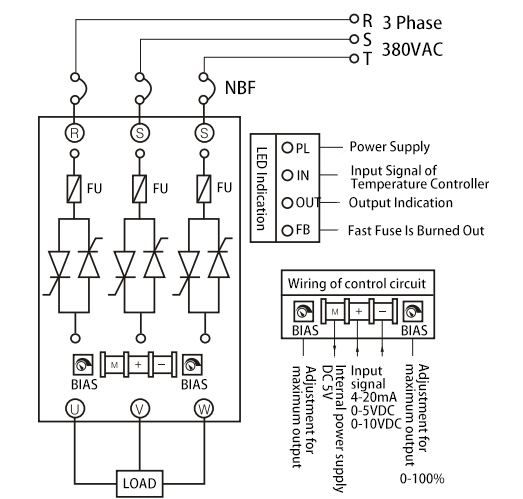 3 Phase 3-Wire SCR Power Regulator(图1) Star Type Wiring Diagram of 3 Phase 3-Wire SCR Power Regulator
