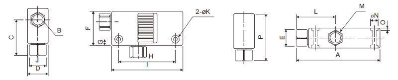Venturi Vacuum Generator, Box Type(图2) Dimensions of Venturi Vacuum Generator/Ejector