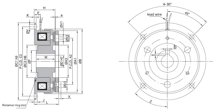 Electromagnetic Clutch, DC 24V, 100Nm/200Nm(图1) Electromagnetic clutch dimension