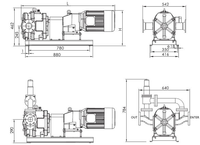 3 kW Rotary Lobe Pump(图2) 3 kW lobe pump installation dimensions