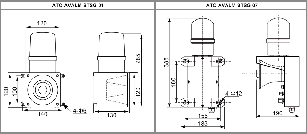 Audible and Visual Alarm, 100-120dB, 380VAC/220VAC/24VDC(图1) 100-120dB AC 380V/220V DC 24V/12V audible and visual alarm dimension