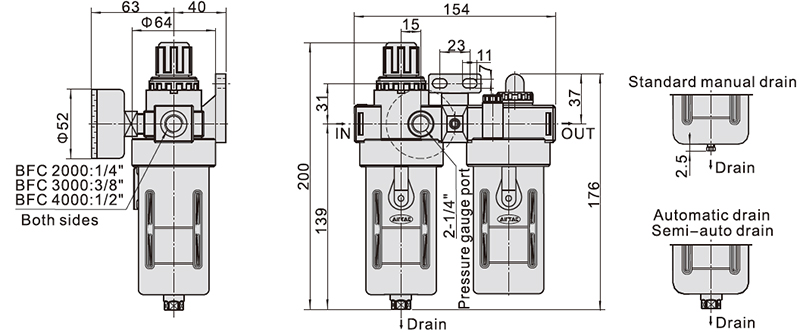 1/2” Air Filter & Regulator FRL Combination Unit(图3) air filter & regulator FRL combination unit