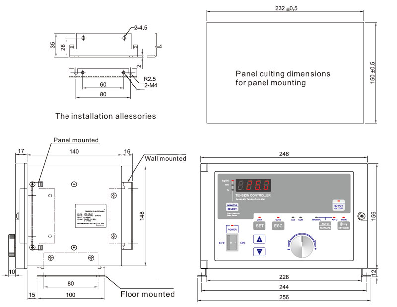 Roll Tension Controller for Magnetic Particle Clutch/Brake(图1) Installation dimension