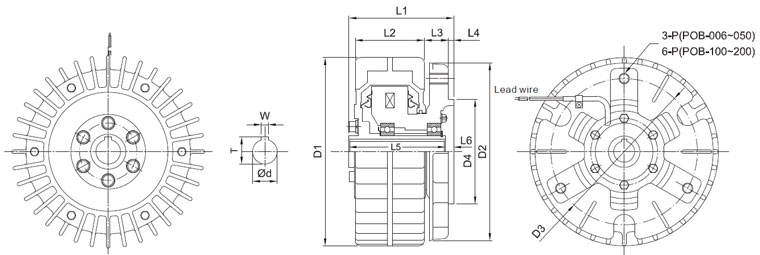 Magnetic Powder Brake, Hollow Shaft, 6Nm-200Nm(图1) Magnetic powder brake dimension