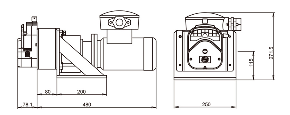 4500 GPD Explosion-Proof Peristaltic Pump(图1) Dimensions of 4500 GPD Explosion-Proof Peristaltic Pump