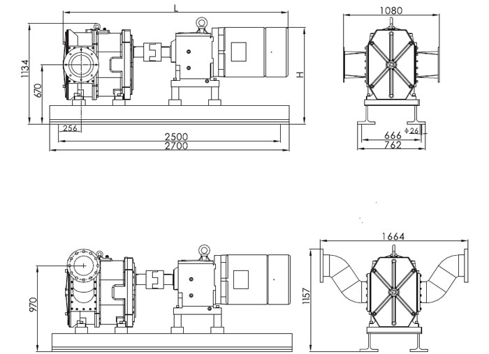 30 kW Rotary Lobe Pump(图2) 30 kW lobe pump installation dimensions
