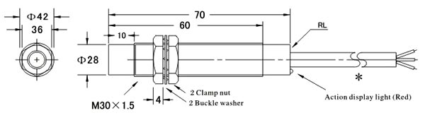 Proximity Sensor, Capacitive, M30, 2 Wire, 110V(图1) Proximity sensor capacitive M30 dimensional drawing